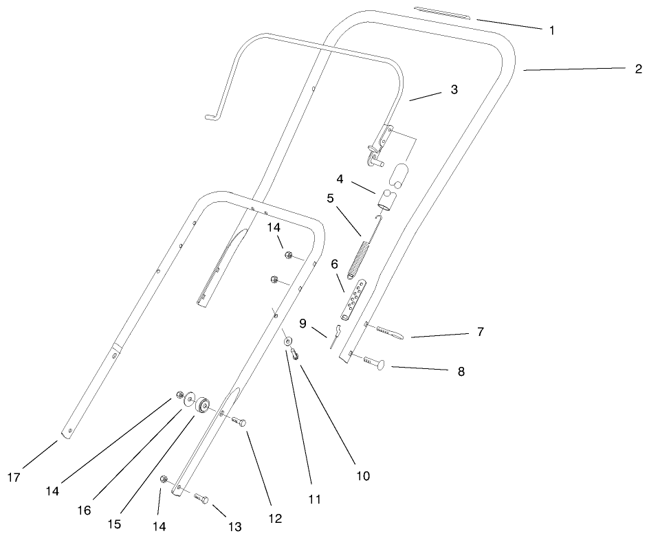 Handle Assembly Diagram and Parts List for 38409 9900001 - 9999999 Toro Snow Blower