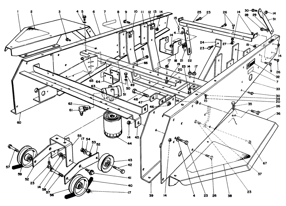 Frame & Jackshaft Assembly Diagram and Parts List for 30718 1000001 - 1999999 Toro Lawn Tractor