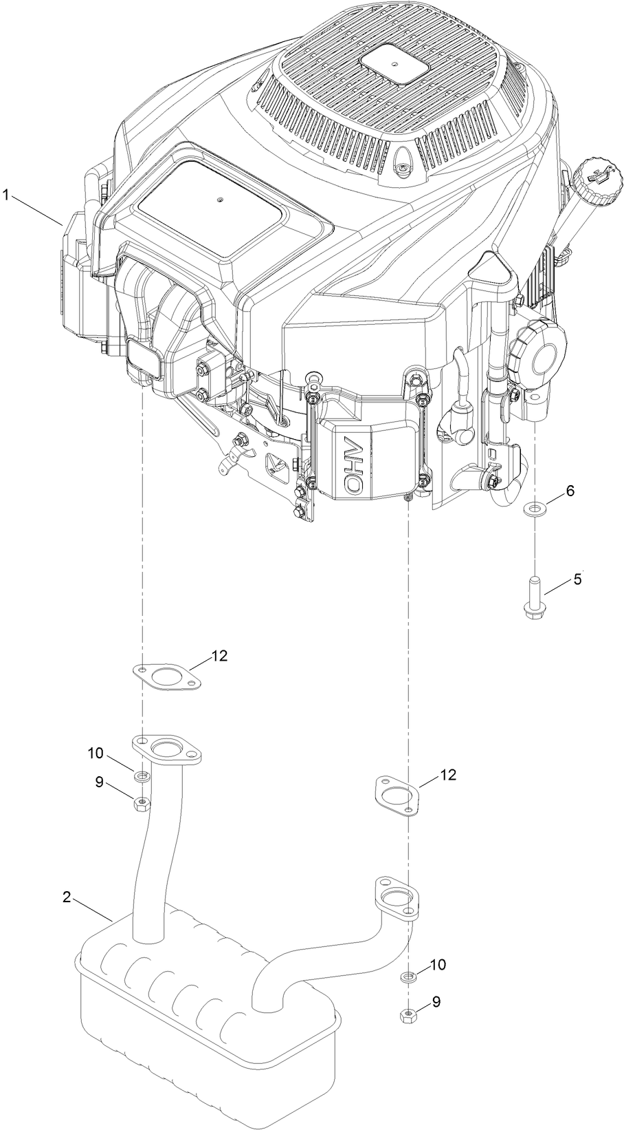 Engine And Muffler Assembly Diagram and Parts List for 74694 411000000 - 411799999 Toro Lawn Tractor
