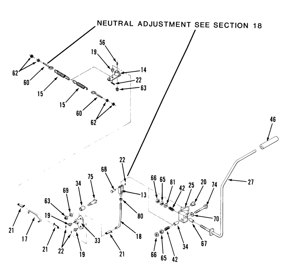 Transmission Drive Linkage Diagram and Parts List for Z1-18KE02  Toro Lawn Tractor