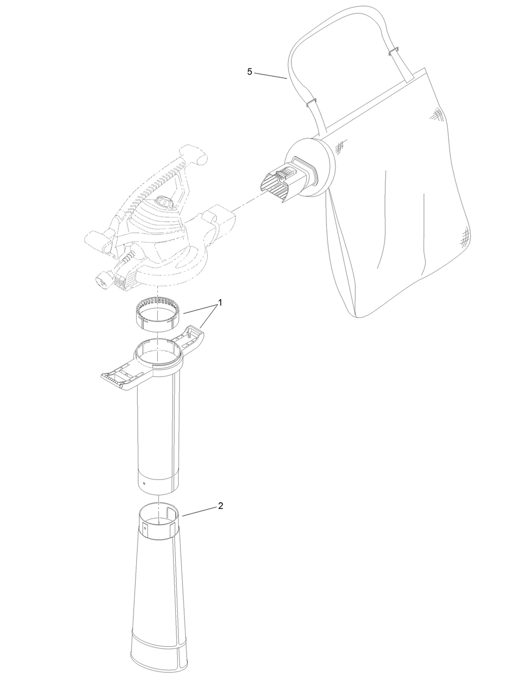 Vacuum Tube And Bag Assembly Diagram and Parts List for 51621 322000001-322999999 Toro Leaf Blower / Vacuum