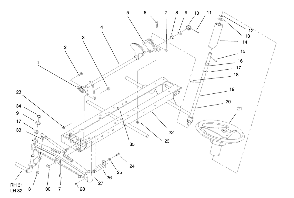Frame Axle And Steering System Diagram and Parts List for 73402 7900001 - 7999999 Toro Lawn Tractor