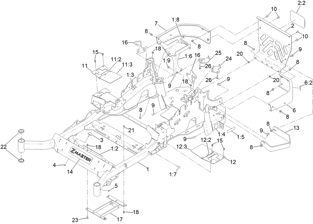Main Frame Assembly Diagram and Parts List for 72951 412000000 - 414086162 Toro Lawn Tractor