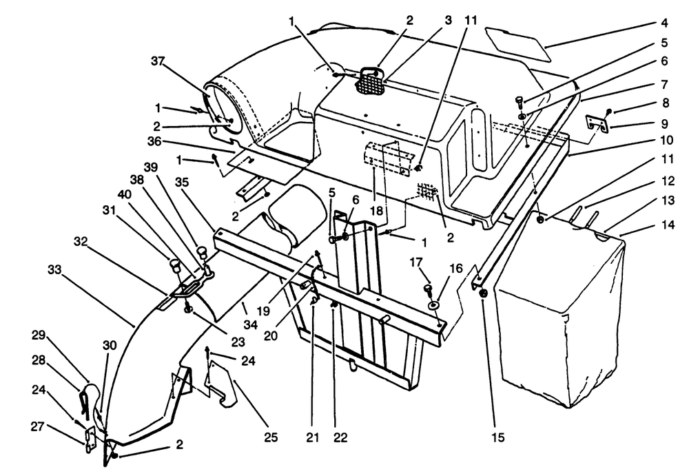 Grass Catcher Assembly Diagram and Parts List for 59184 3900001 - 3999999 Toro Lawn Tractor