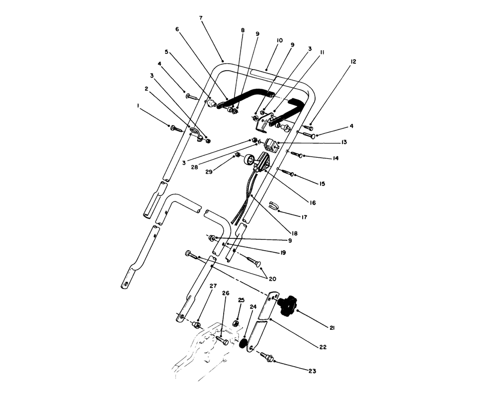 Handle & Throttle Control Assembly Diagram and Parts List for 20586 8000001 - 8999999 Toro Lawn Mower
