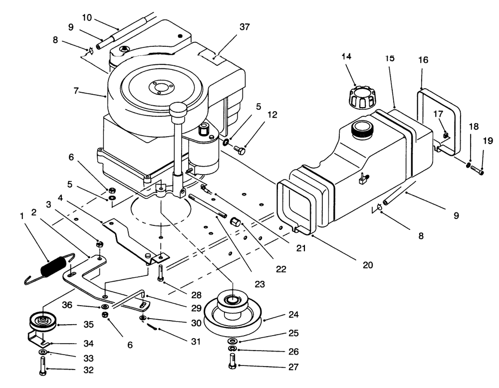 Engine Assembly Diagram and Parts List for 70131 6900001 - 6999999 Toro Lawn Tractor