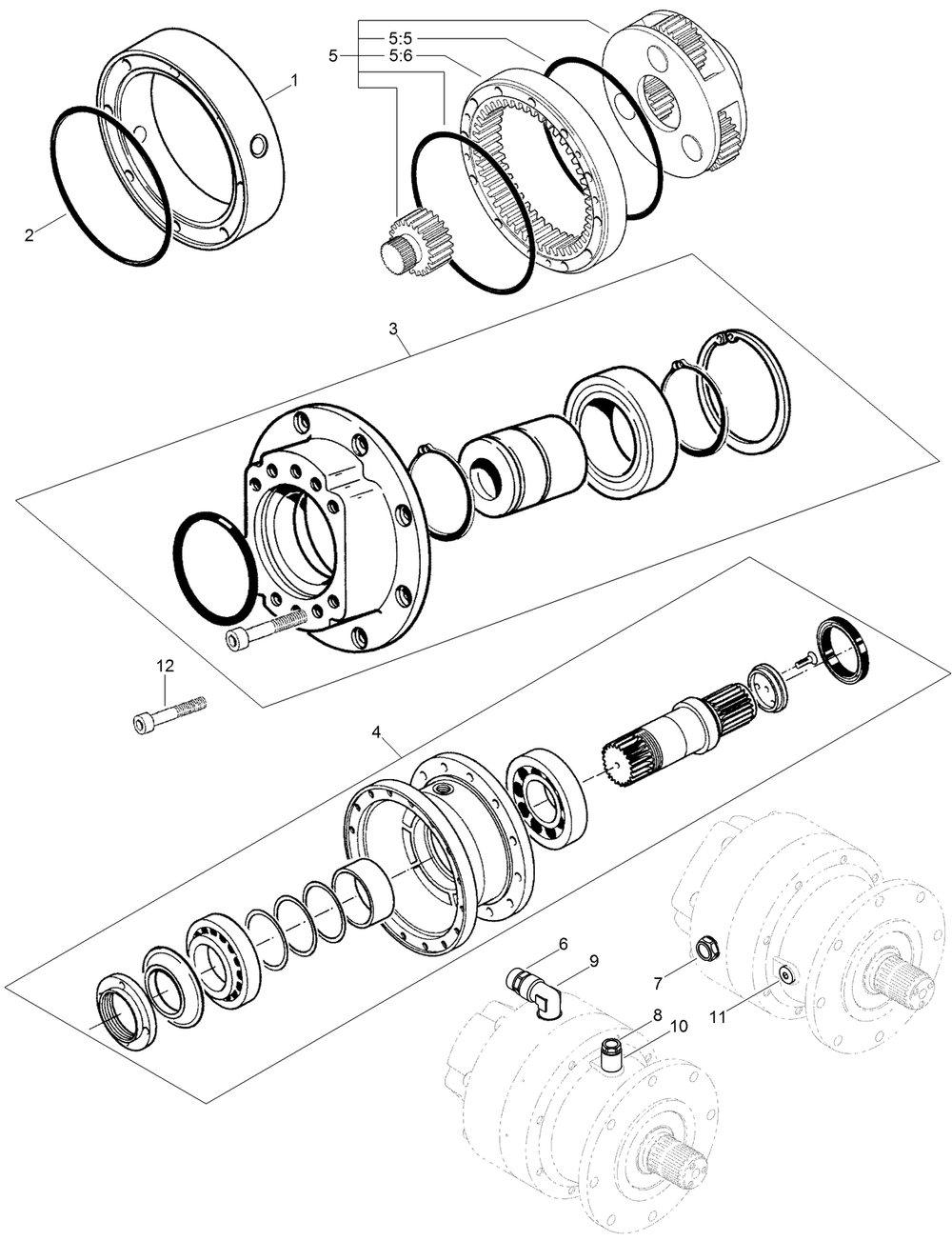 Planetary Gearbox Assembly No. Au8gb80063 Diagram and Parts List for 23823W 316000001 - 316999999 Toro Lawn Tractor Accessories