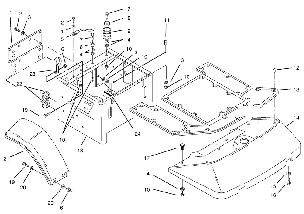 Fenders & Floor Pan Assembly Diagram and Parts List for 74021 490001 - 499999 Toro Lawn Tractor