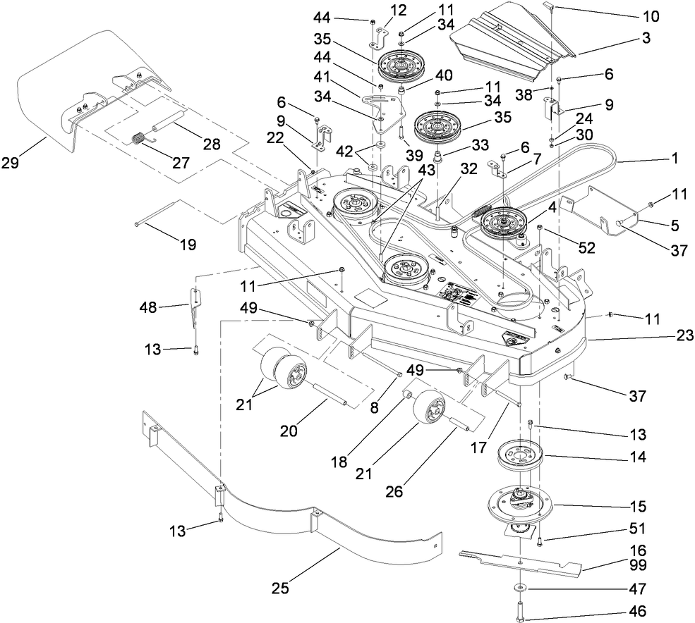 Deck Assembly Diagram and Parts List for 74449 (290000001-290999999)(2009) Toro Lawn Mower