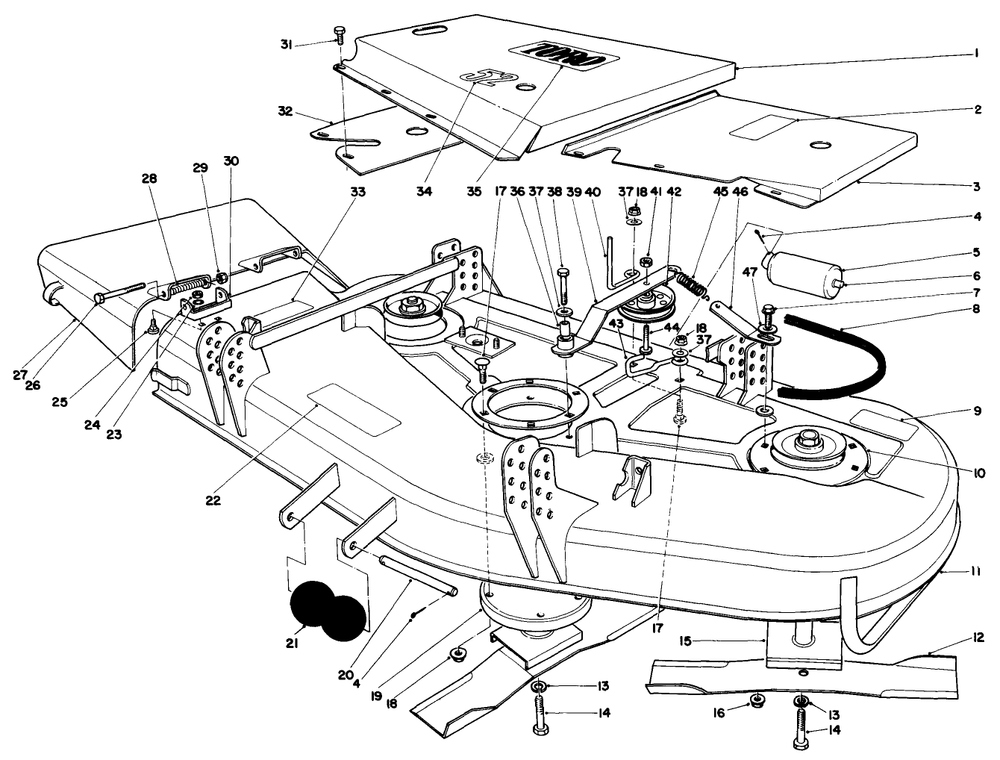 Cutting Unit Assembly Diagram and Parts List for 30152 600001 - 699999 Toro Lawn Mower