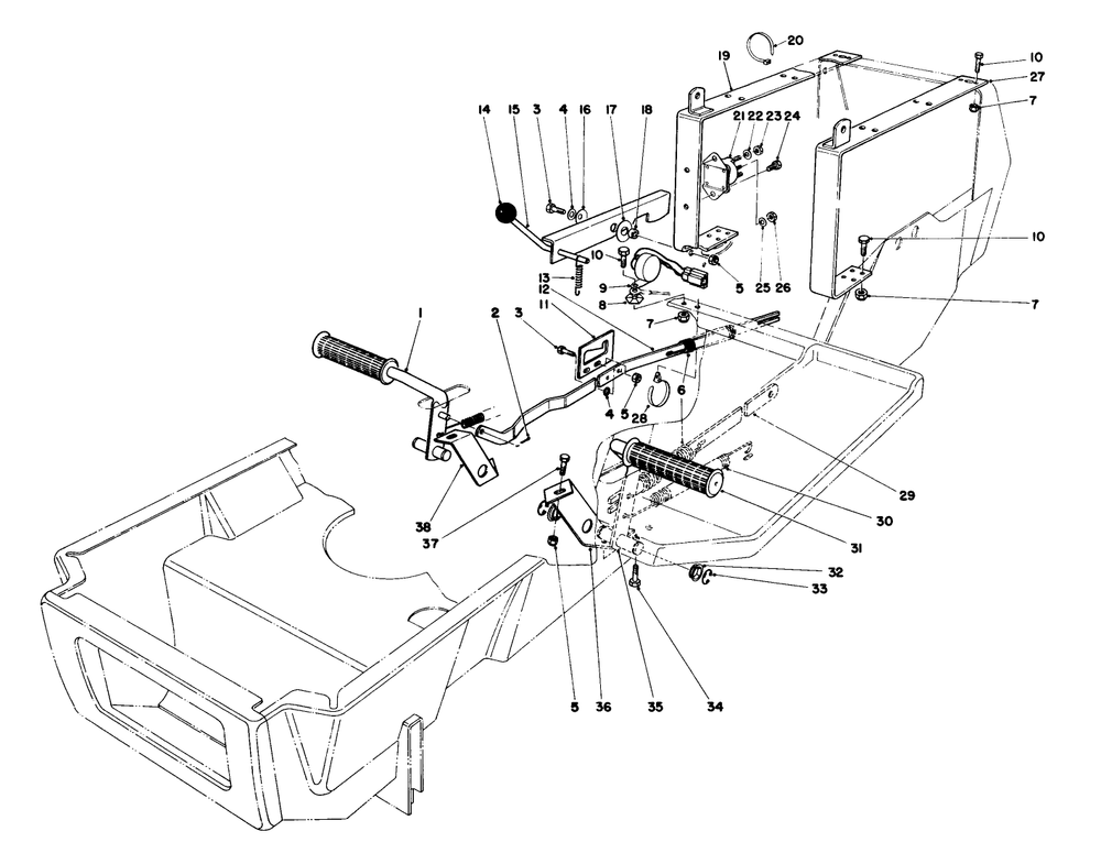 Brake & Clutch Pedal Assembly Diagram and Parts List for 57360 5000001 - 5999999 Toro Lawn Tractor