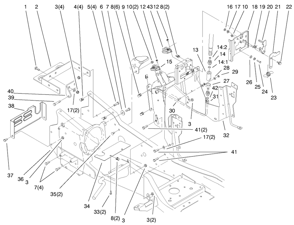 Steering Tower & Fuel Tank Supports Assembly Diagram and Parts List for 73580 9900001 - 9999999 Toro Lawn Tractor