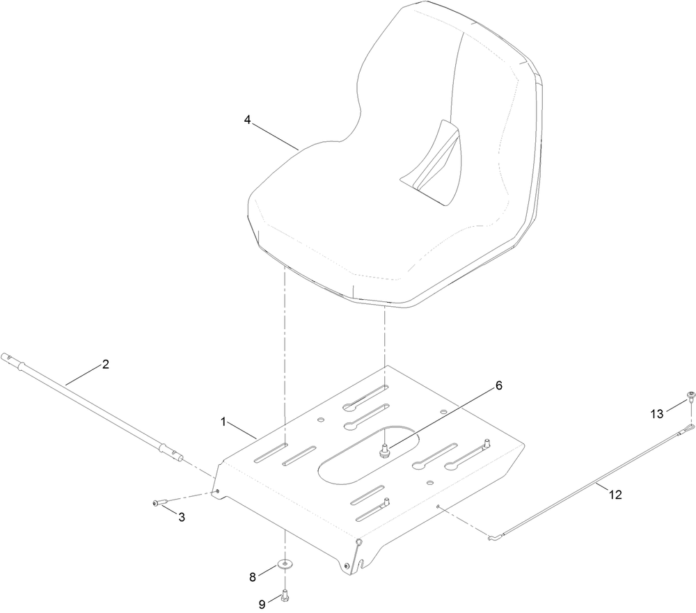 Seat Pan Assembly Diagram and Parts List for 75746TA 410040000 - 411599999 Toro Lawn Tractor