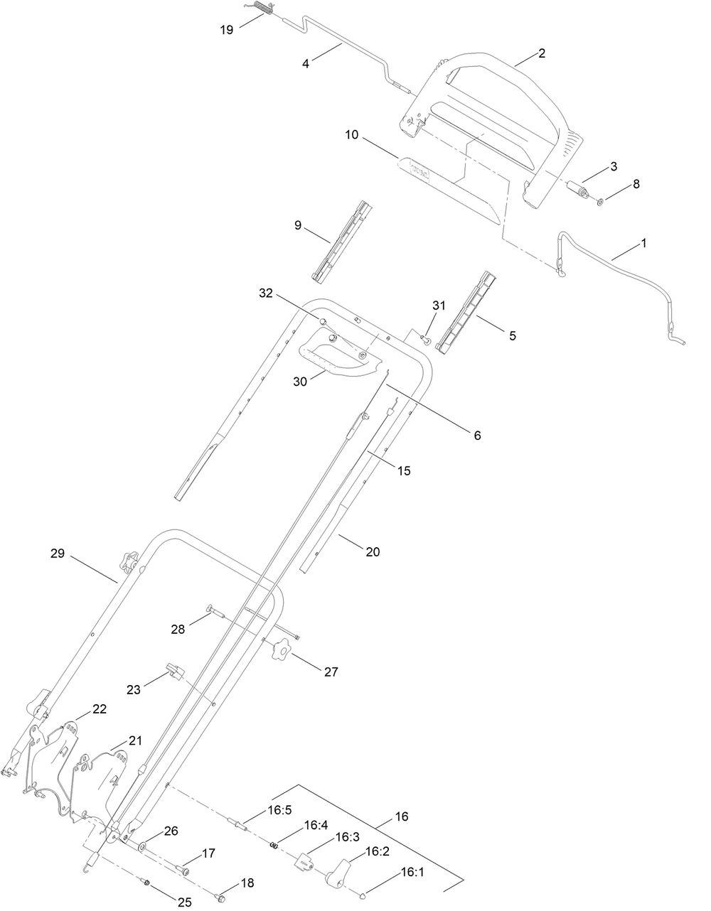Handle Assembly Diagram and Parts List for 21848 411700000 - 999999999 Toro Lawn Mower