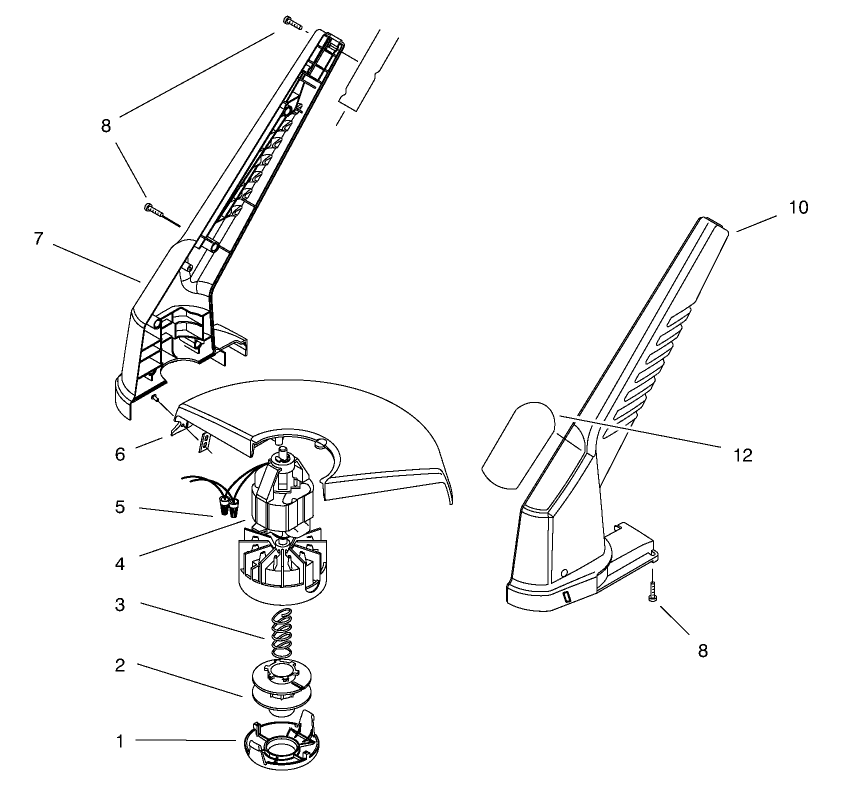 Motor & Housing Assembly Diagram and Parts List for 51324 89000001 - 89999999 Toro Trimmer