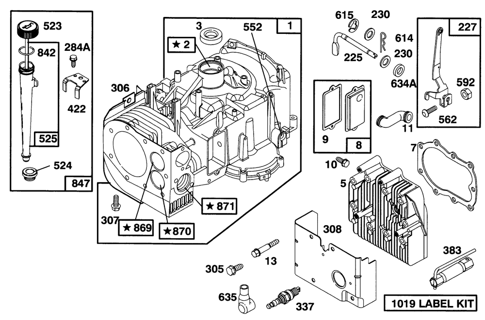 Engine Briggs & Stratton Model 282707-0119-01 Diagram and Parts List for 71201 6900001 - 6999999 Toro Lawn Tractor