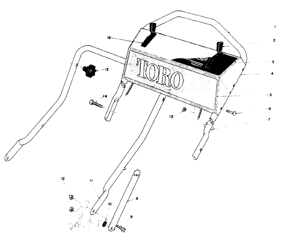 Handle Assembly Diagram and Parts List for 10502 1000001 - 1999999 Toro Lawn Mower