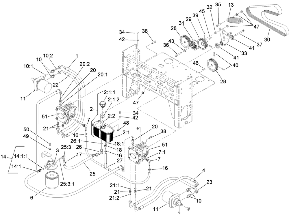 Hydraulic Assembly Diagram and Parts List for 74291 (290000001-290999999)(2009) Toro Lawn Mower