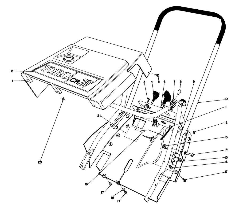Shroud & Handle Assembly Diagram and Parts List for 38110C 8000001 - 8999999 Toro Snow Blower