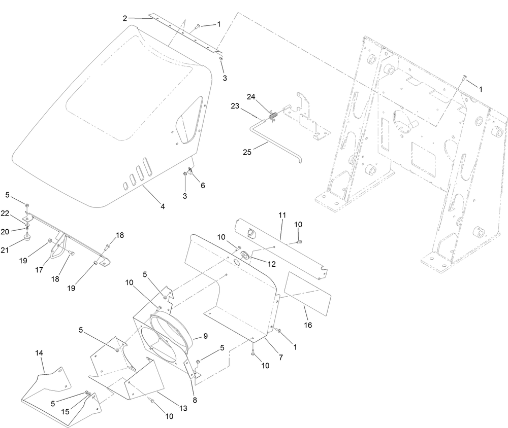 Hood And Fan Assembly Diagram and Parts List for 22322 407400000 - 407999999 Toro Lawn Tractor Accessories