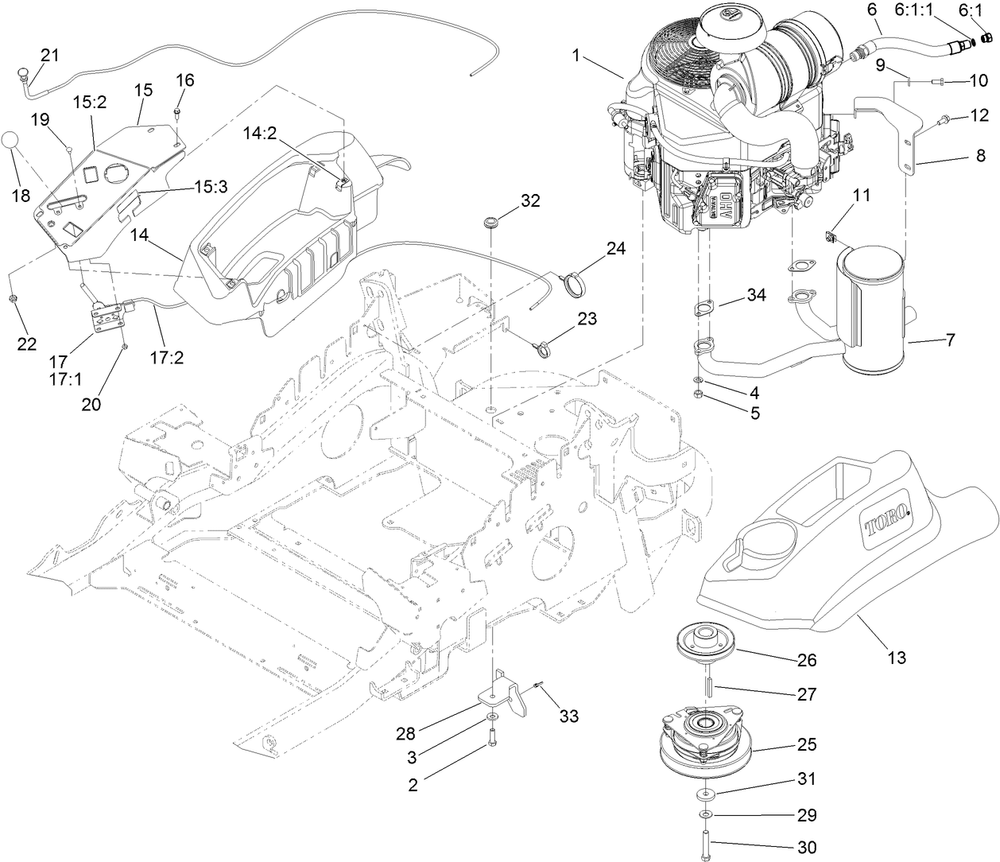 Engine, Muffler And Control Panel Assembly Diagram and Parts List for 74142TE (316000001-316999999)(2016) Toro Lawn Mower