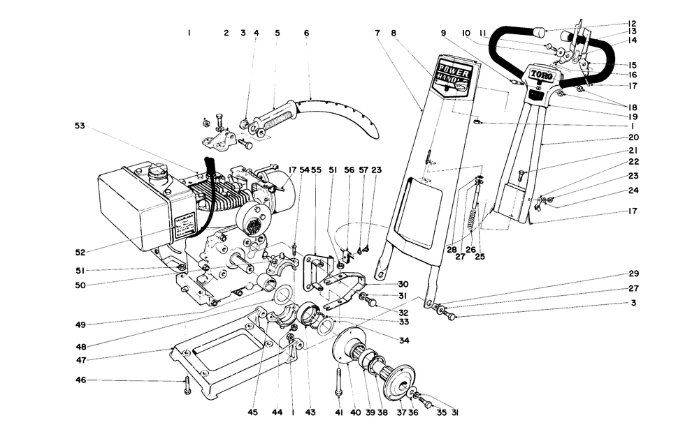 Power Handle Assembly Diagram and Parts List for 40114 9000001 - 9999999 Toro Lawn Mower