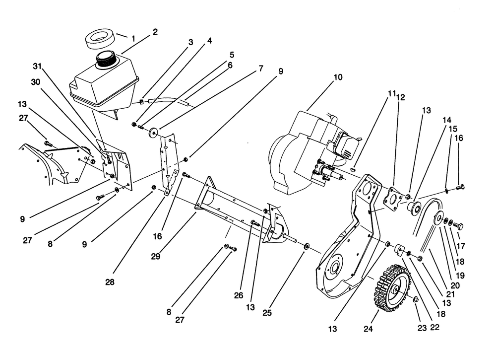 Engine & Frame Assembly Diagram and Parts List for 38190 2000001 - 2999999 Toro Snow Blower