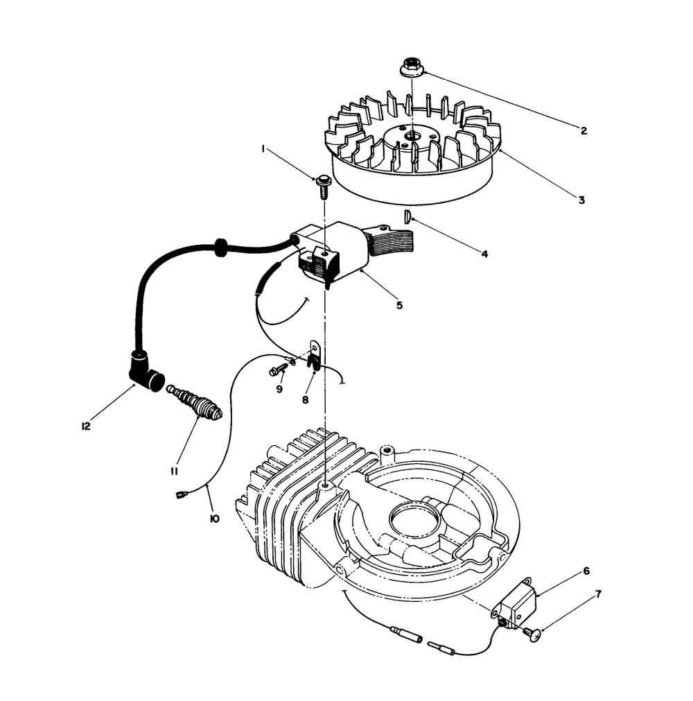 Flywheel & Magneto Assembly Diagram and Parts List for 38180 7000001 - 7999999 Toro Snow Blower