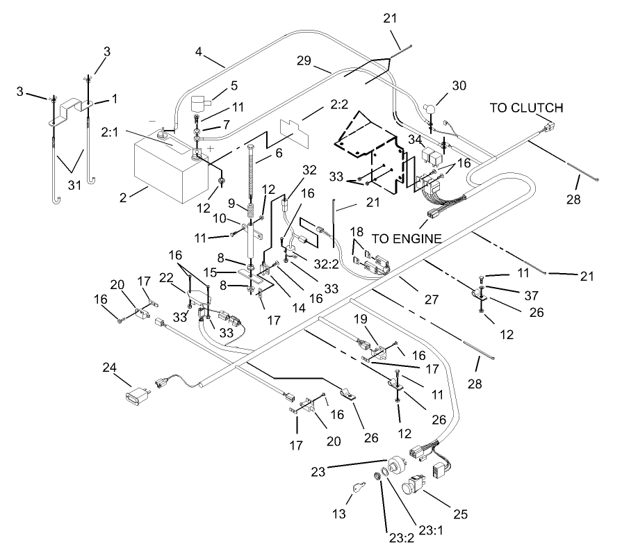 Electrical System Assembly Diagram and Parts List for 74231 (230006001-230999999)(2003) Toro Lawn Mower