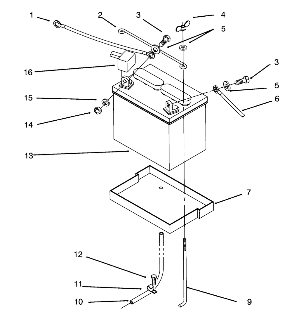 Battery Diagram and Parts List for 73400 6900001 - 6999999 Toro Lawn Tractor