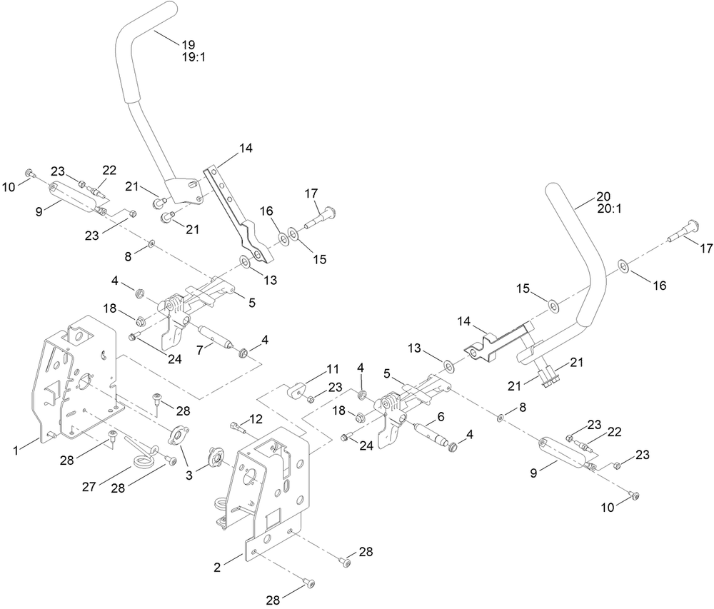 Motion Control Assembly Diagram and Parts List for 75851 416400000 - 417399999 Toro Lawn Tractor