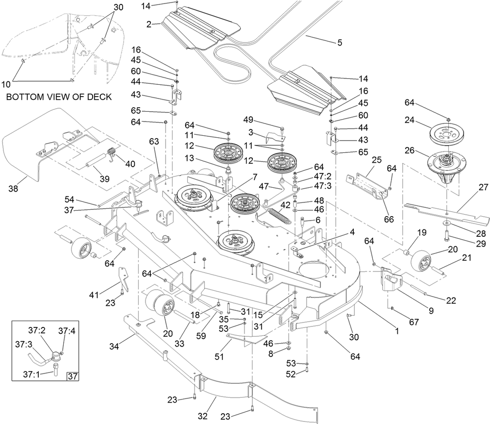 Deck Assembly Diagram and Parts List for 74265TE (314000001-314999999)(2014) Toro Lawn Mower