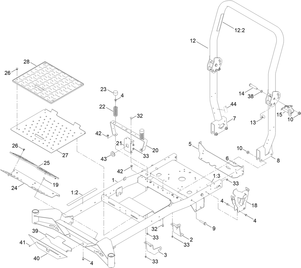 Frame Assembly Diagram and Parts List for 76608 400000000 - 417419999 Toro Lawn Tractor