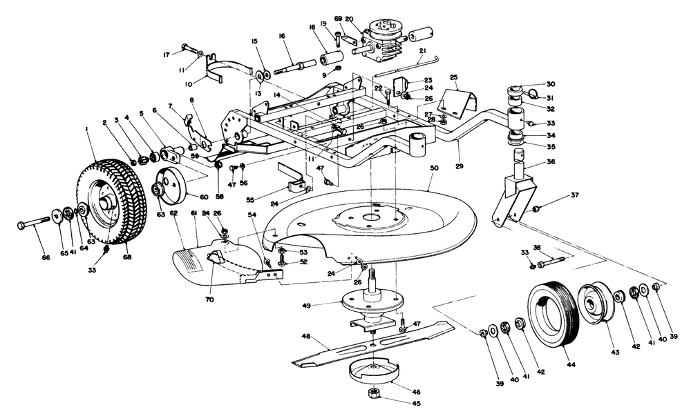 Frame And Cutter Housing Assembly Diagram and Parts List for 23267 5000001 - 5999999 Toro Lawn Mower