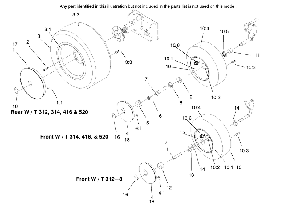 Wheel Assemblies Diagram and Parts List for 73402 7900001 - 7999999 Toro Lawn Tractor