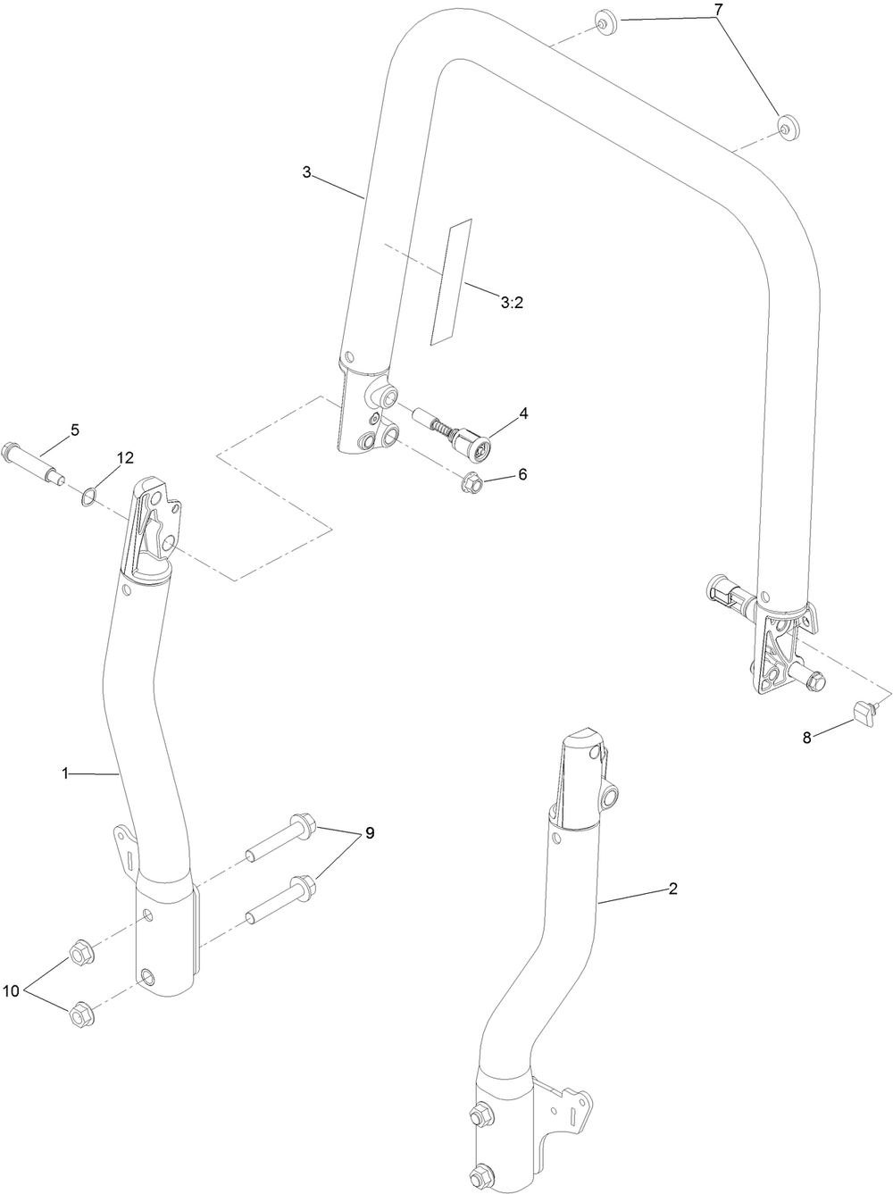 Roll-Over Protection System Assembly Diagram and Parts List for 74454 400000000-999999999 Toro Lawn Tractor