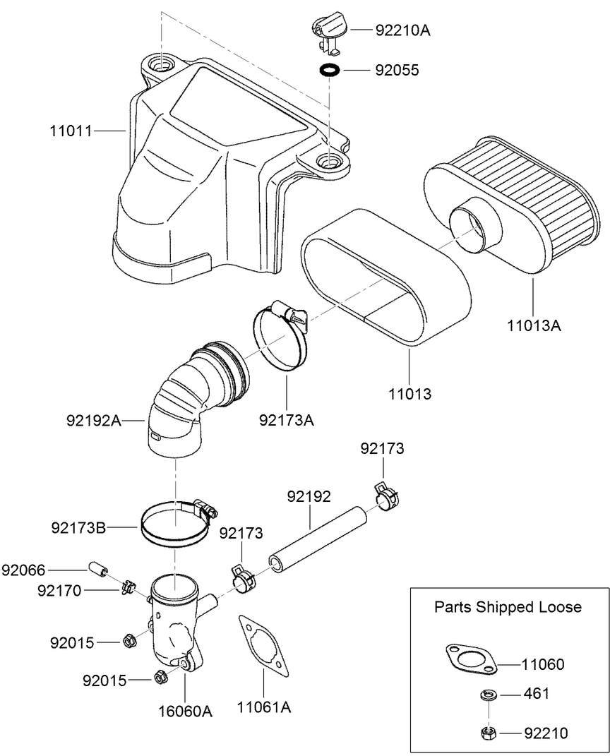 Air Filter And Muffler Assembly Diagram and Parts List for 22972 402461470 - 404709999 Toro Lawn Tractor Accessories