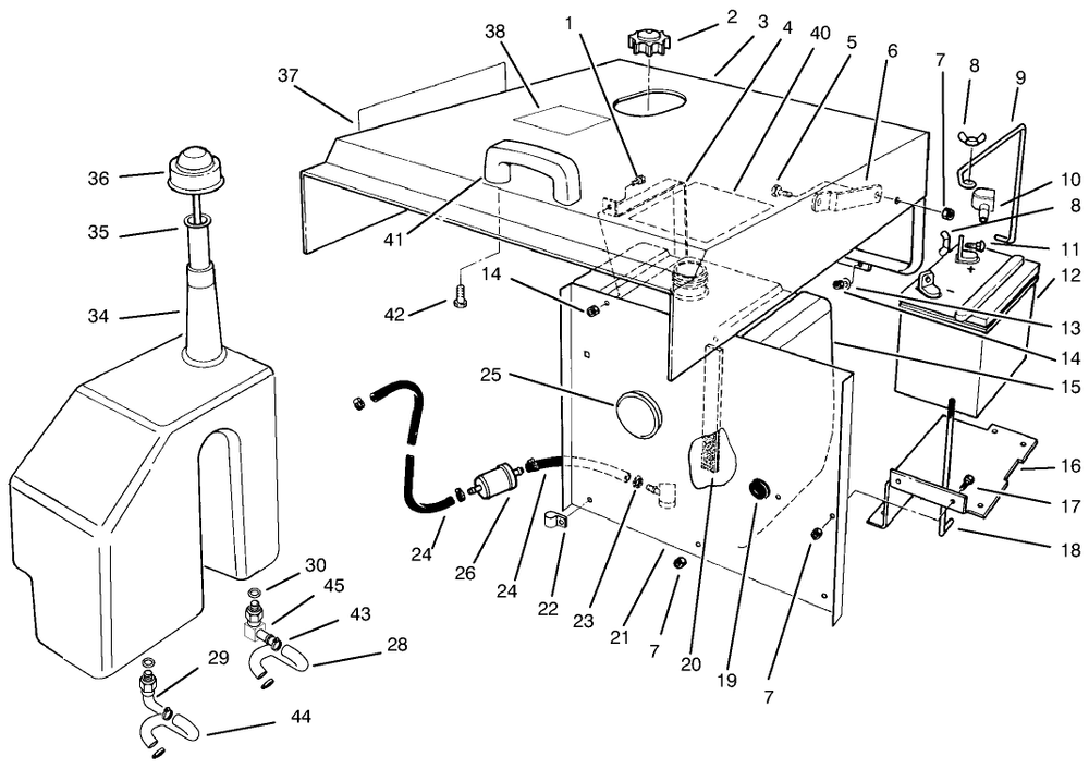 Hood, Fuel Tank & Hydraulic Reservoir Assembly Diagram and Parts List for 30611 990001 - 999999 Toro Lawn Tractor