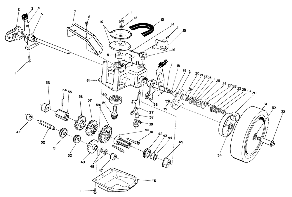 Gear Case Assembly Diagram and Parts List for 26625B 1000001 - 1999999 Toro Lawn Mower