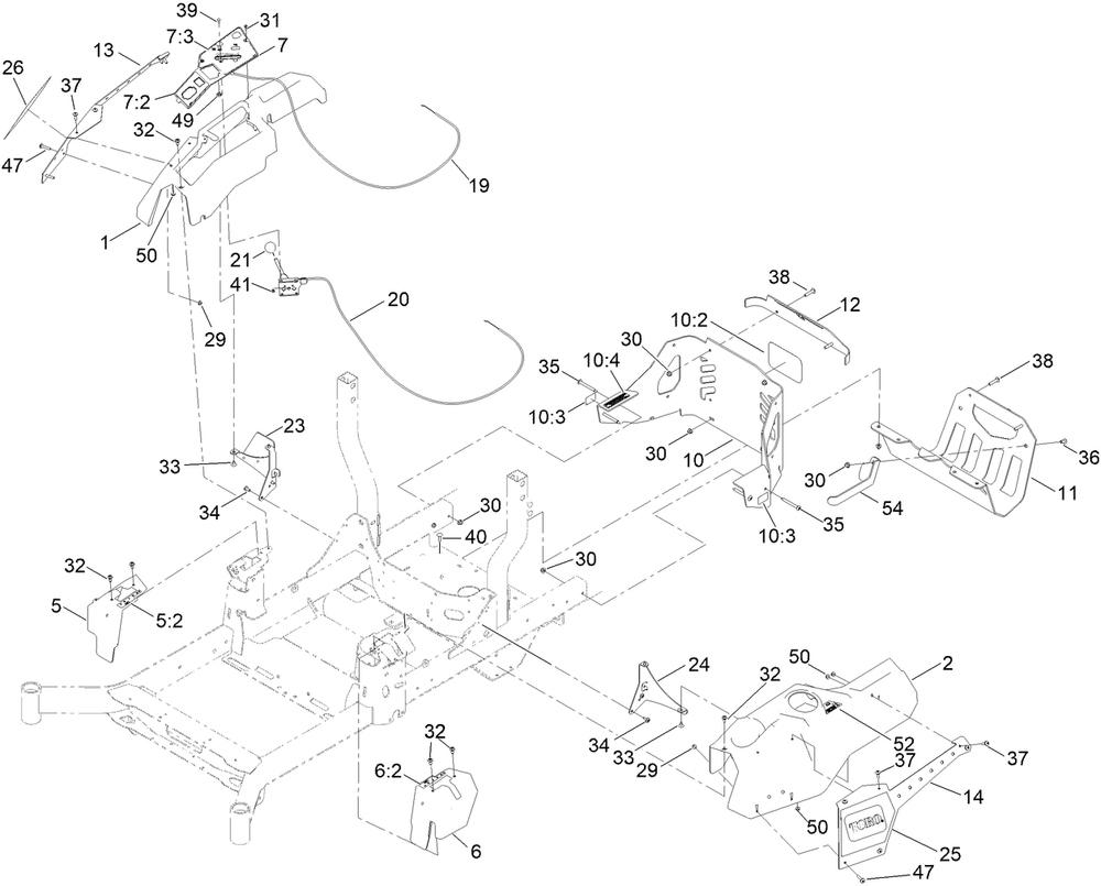 Console And Guard Assembly Diagram and Parts List for 76601 409103364 - 410399999 Toro Lawn Tractor