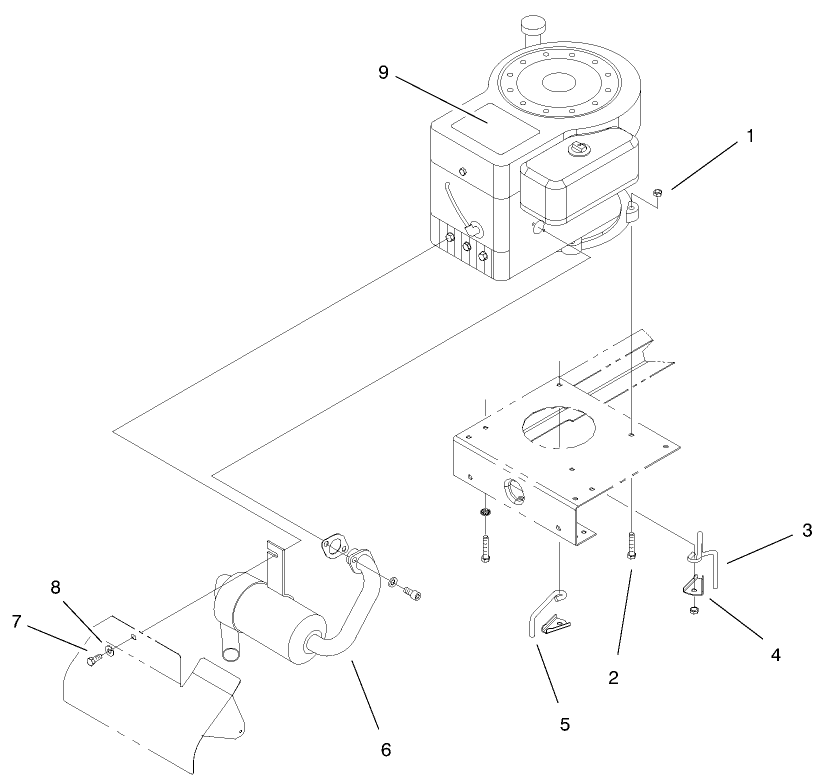 Engine System Components Assembly Diagram and Parts List for 71209 9900001 - 9999999 Toro Lawn Tractor