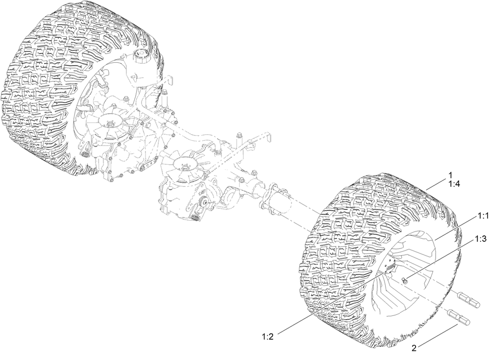 Wheel Assembly Diagram and Parts List for 76602 400000000 - 412999999 Toro Lawn Tractor