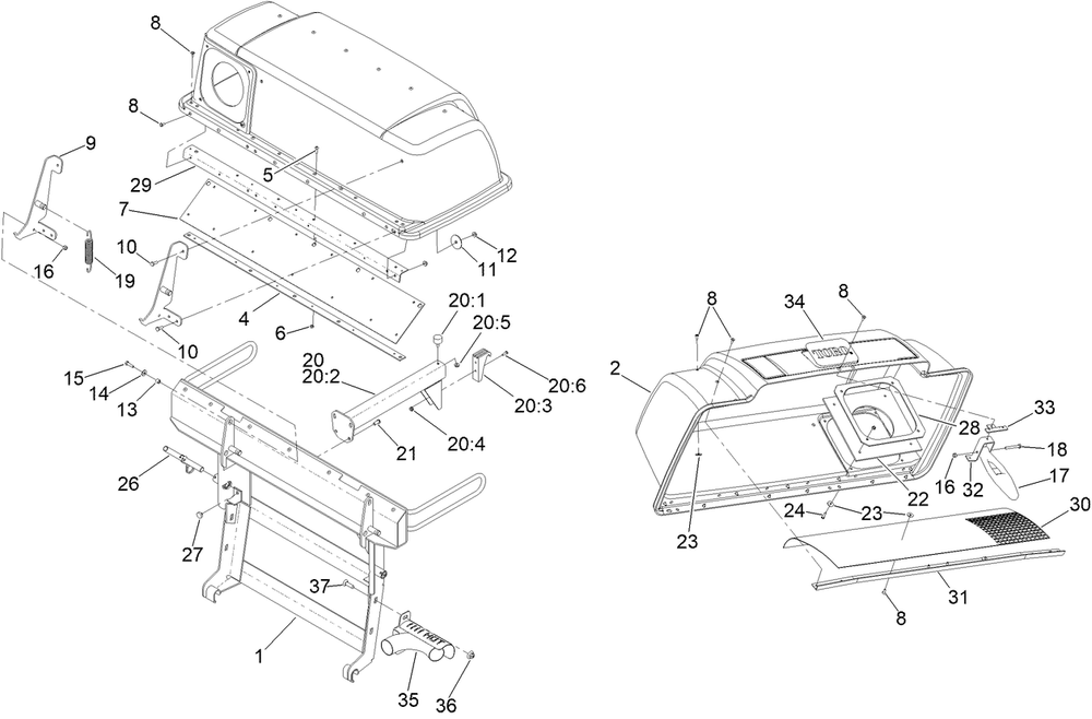 Twin Hood And Frame Assembly Diagram and Parts List for 78562 412200000 - 999999999 Toro Lawn Tractor