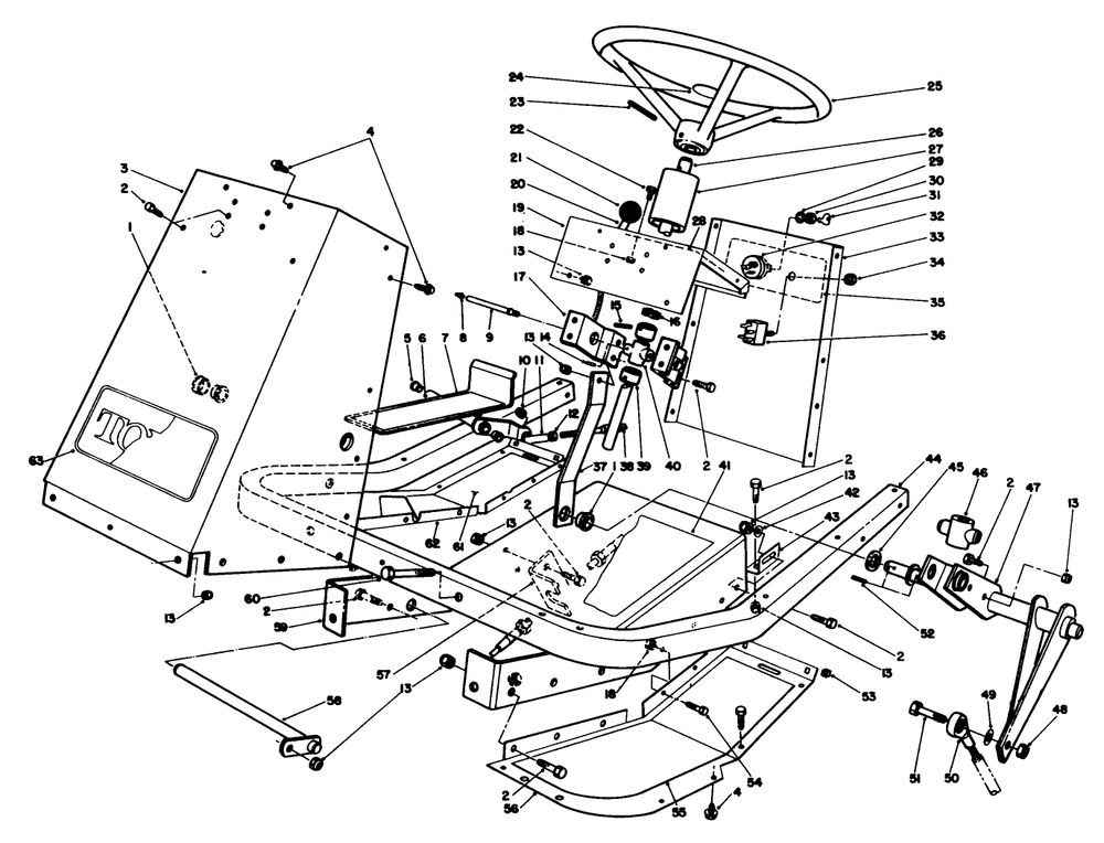 Frame & Steering Assembly Diagram and Parts List for 30754 0000001 - 0999999 Toro Lawn Tractor