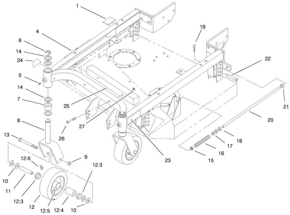Carier Frame And Castor Assembly Diagram and Parts List for 30135 990001 - 999999 Toro Lawn Mower