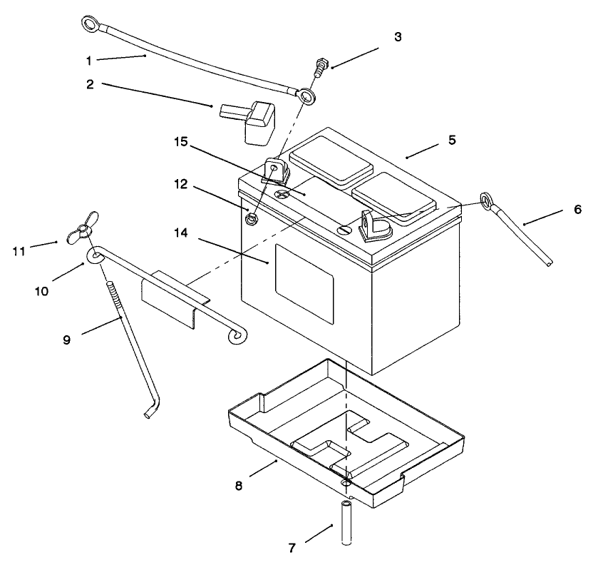 Battery Assembly Diagram and Parts List for 73521 6900001 - 6999999 Toro Lawn Tractor