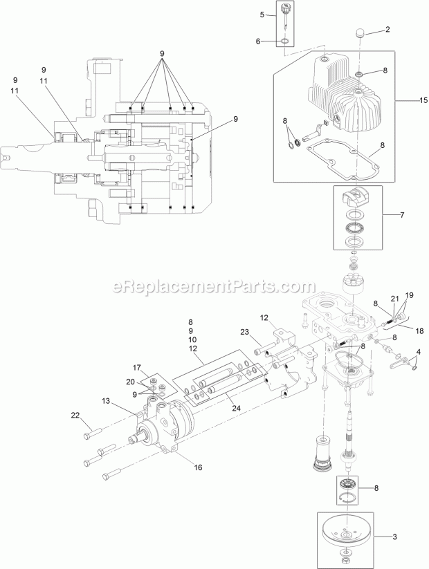 Lh Hydro Assembly No. 126-1327 Diagram and Parts List for 74953 315000001-315999999 Toro Lawn Mower