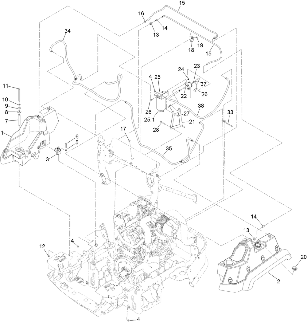 Fuel System Assembly Diagram and Parts List for 72096 406343181-407109999 Toro Lawn Tractor