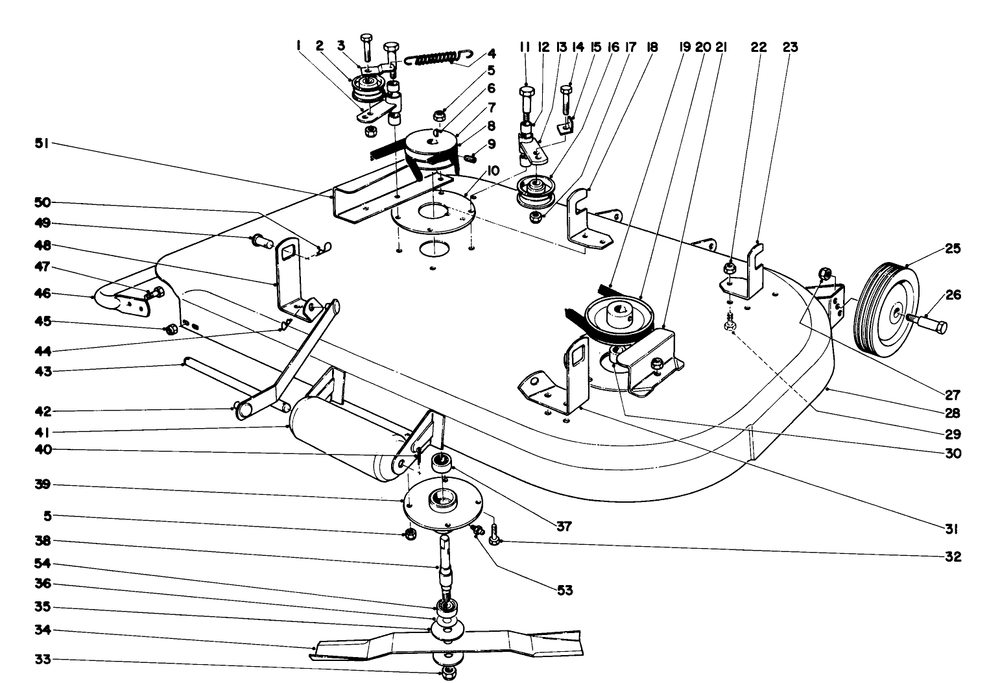 36" Mower Assembly Diagram and Parts List for 55050 9000001 - 9999999 Toro Lawn Tractor