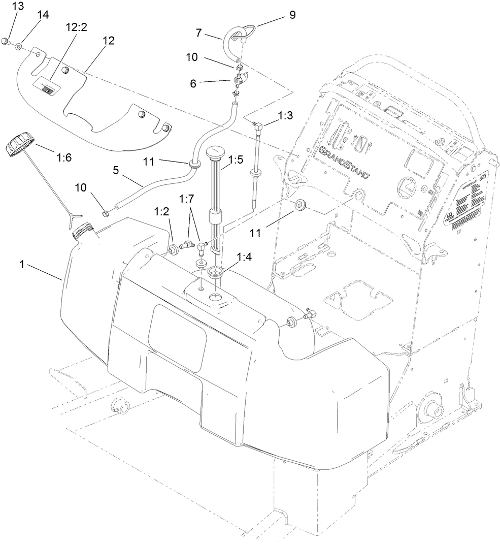 Fuel Tank Assembly Diagram and Parts List for 79553 (311000001-311999999)(2011) Toro Lawn Mower